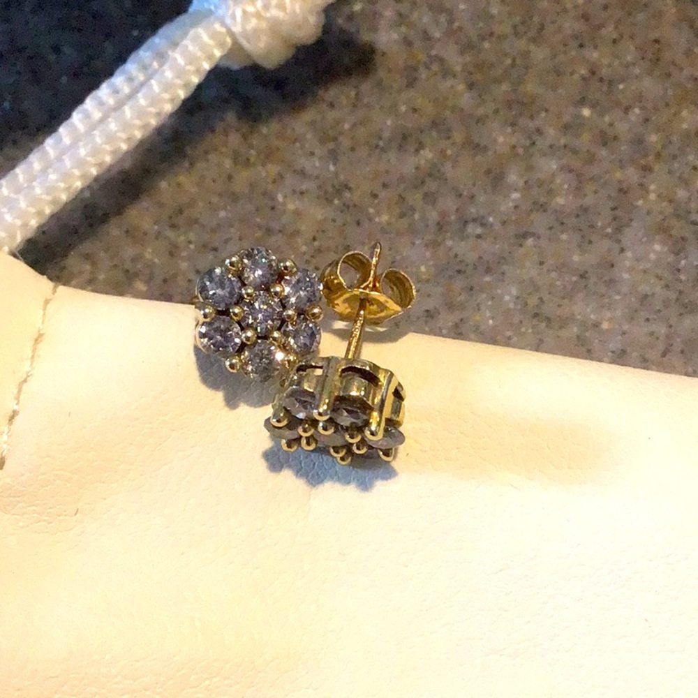 Gold Floral Cluster Stud Earrings with Clear Stones